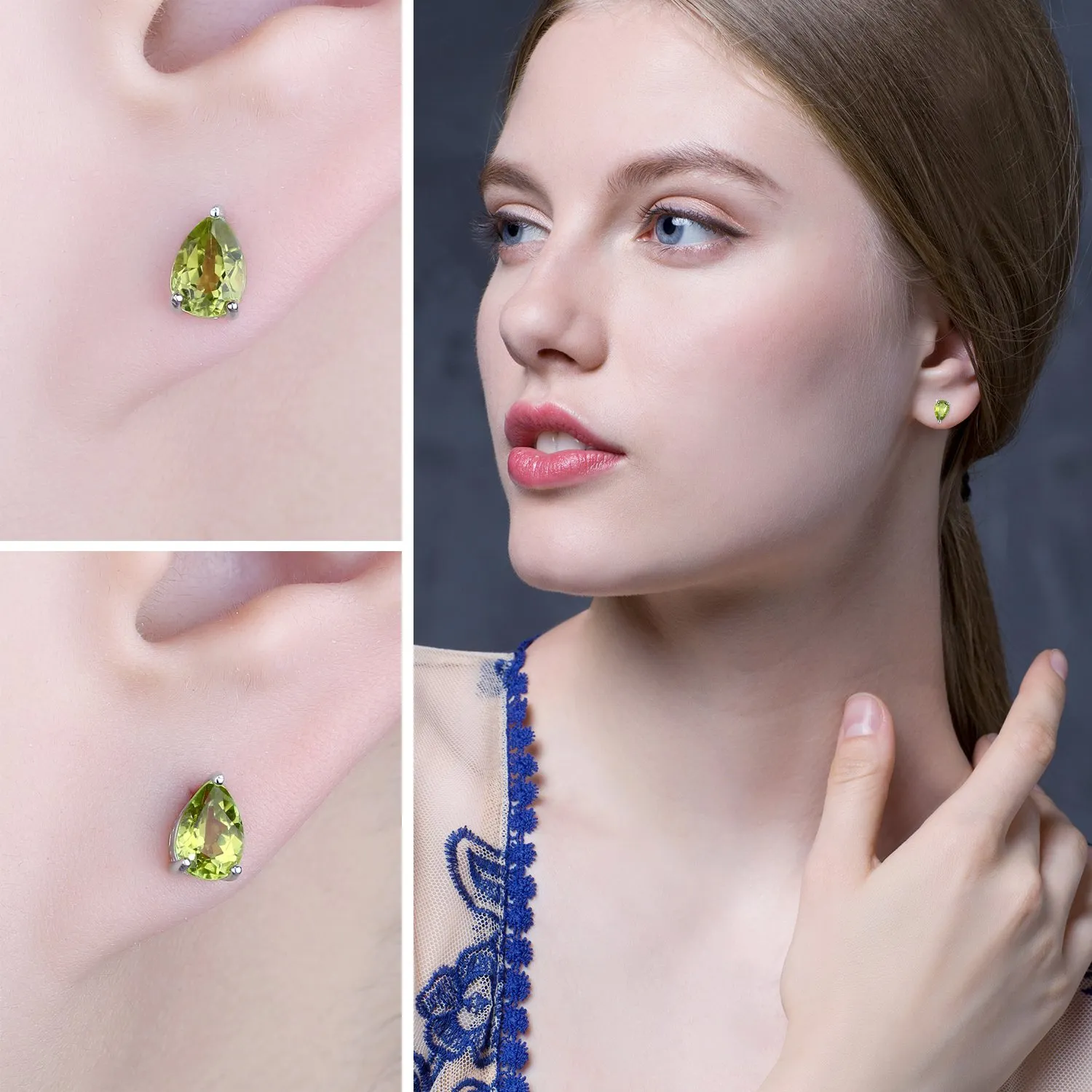 JewelryPalace Donna Gioiello 1.6ct Pera Verde Naturale Peridot Birthstone Orecchini in stud Solido Argento Sterling 925 - immagine 4