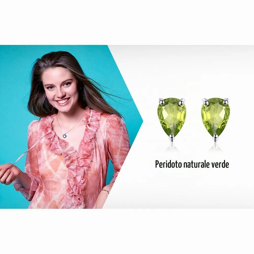 JewelryPalace Donna Gioiello 1.6ct Pera Verde Naturale Peridot Birthstone Orecchini in stud Solido Argento Sterling 925 - immagine 6