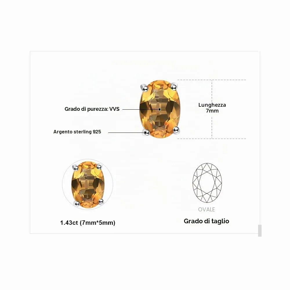 JewelryPalace Ovale 1.4ct Naturale Citrino Birthstone Stud Orecchini Solido 925 Sterling Argento - immagine 2