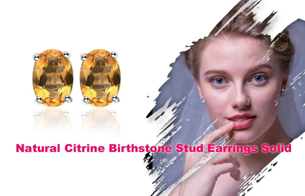 JewelryPalace Ovale 1.4ct Naturale Citrino Birthstone Stud Orecchini Solido 925 Sterling Argento - immagine 6