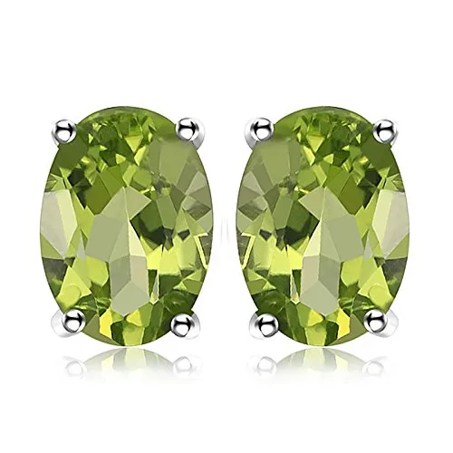 JewelryPalace Ovale 1.8ct Naturale Verde Peridot Birthstone Stud Orecchini Naturale 925 Sterling Argento - immagine 1