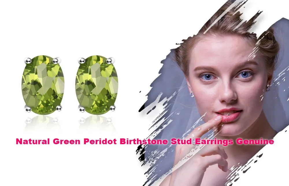 JewelryPalace Ovale 1.8ct Naturale Verde Peridot Birthstone Stud Orecchini Naturale 925 Sterling Argento - immagine 6