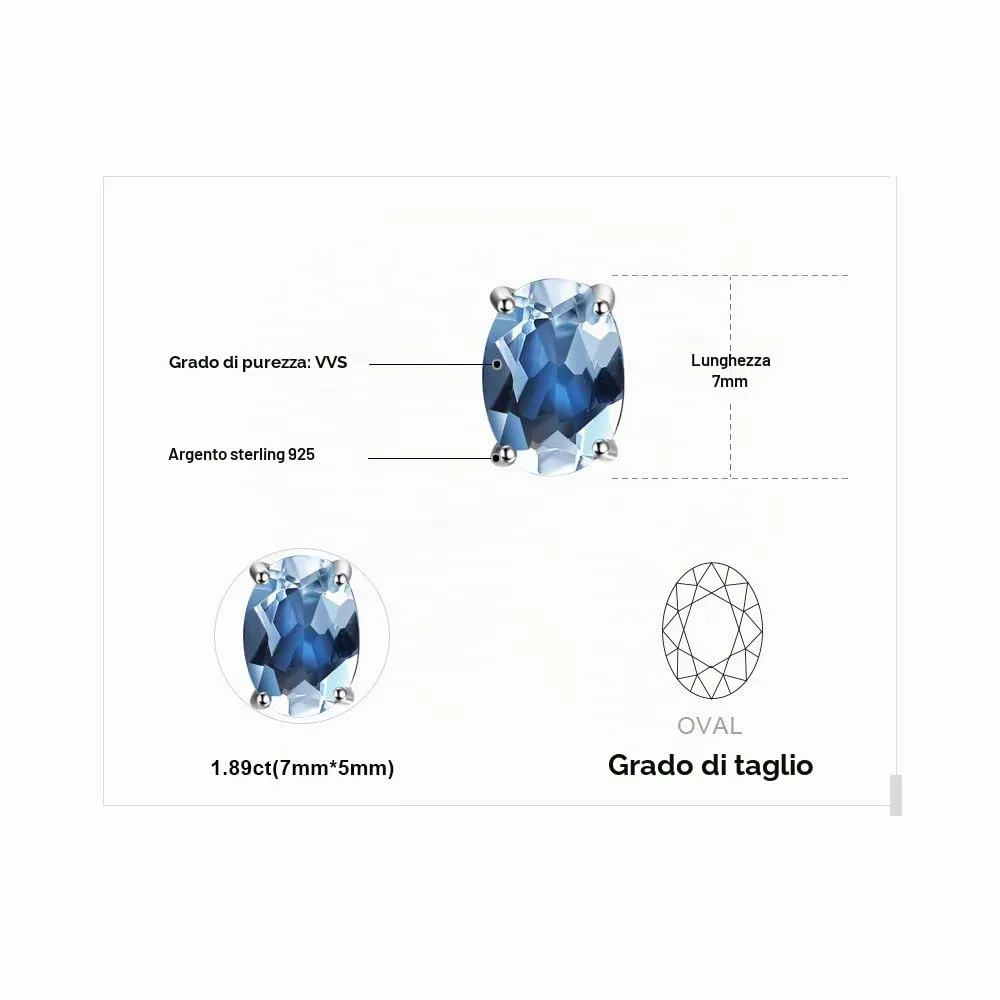 JewelryPalace Ovale 1.9ct Naturale Cielo Blu Azzurro Topazio Birthstone Stud Orecchini Solido 925 Sterling Argento - immagine 2