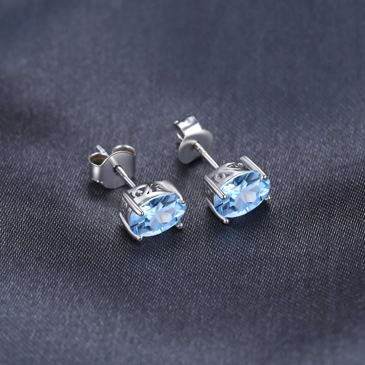 JewelryPalace Ovale 1.9ct Naturale Cielo Blu Azzurro Topazio Birthstone Stud Orecchini Solido 925 Sterling Argento - immagine 5
