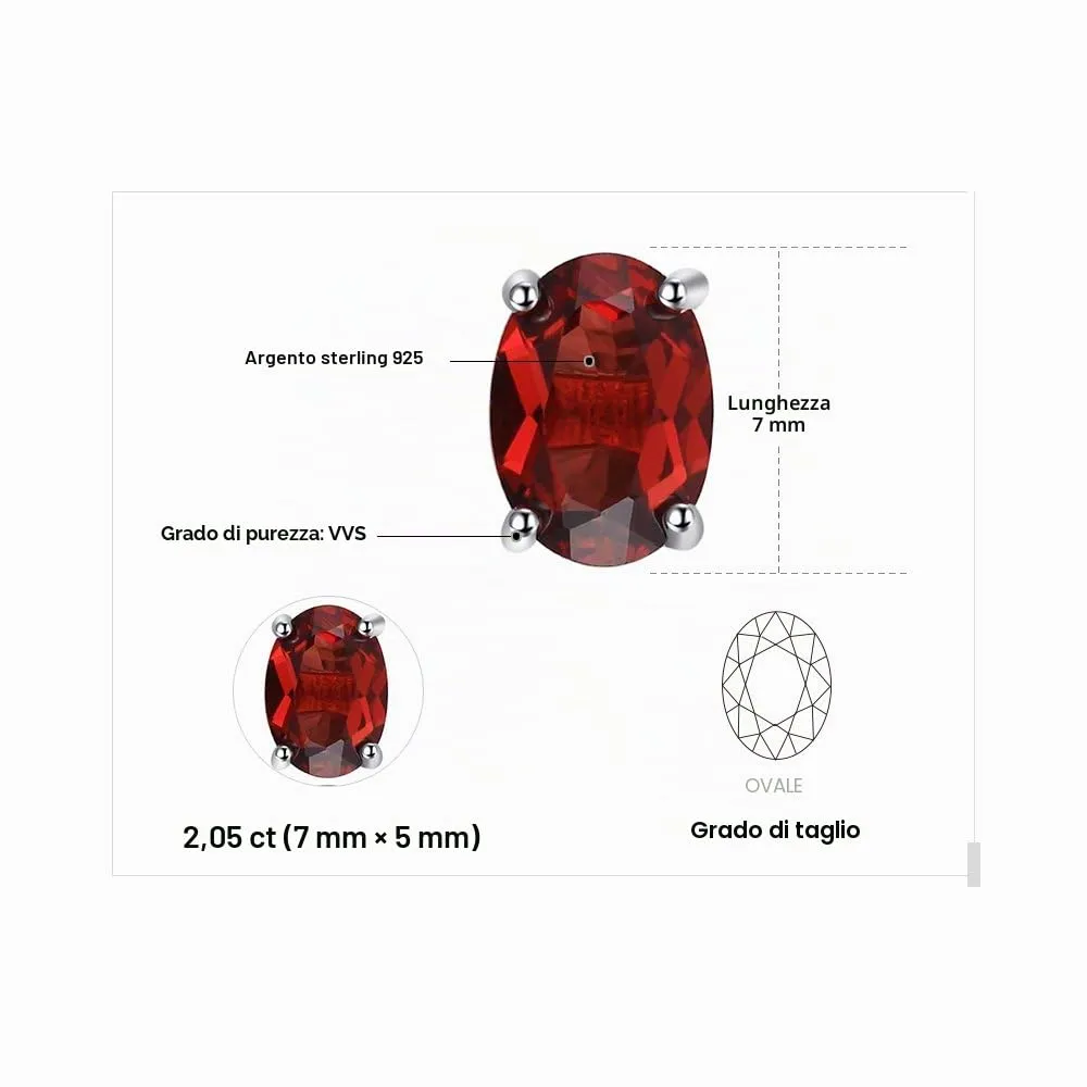 JewelryPalace Ovale 2ct Naturale Rosso Granato Birthstone Stud Orecchini Solido 925 Sterling Argento - immagine 2