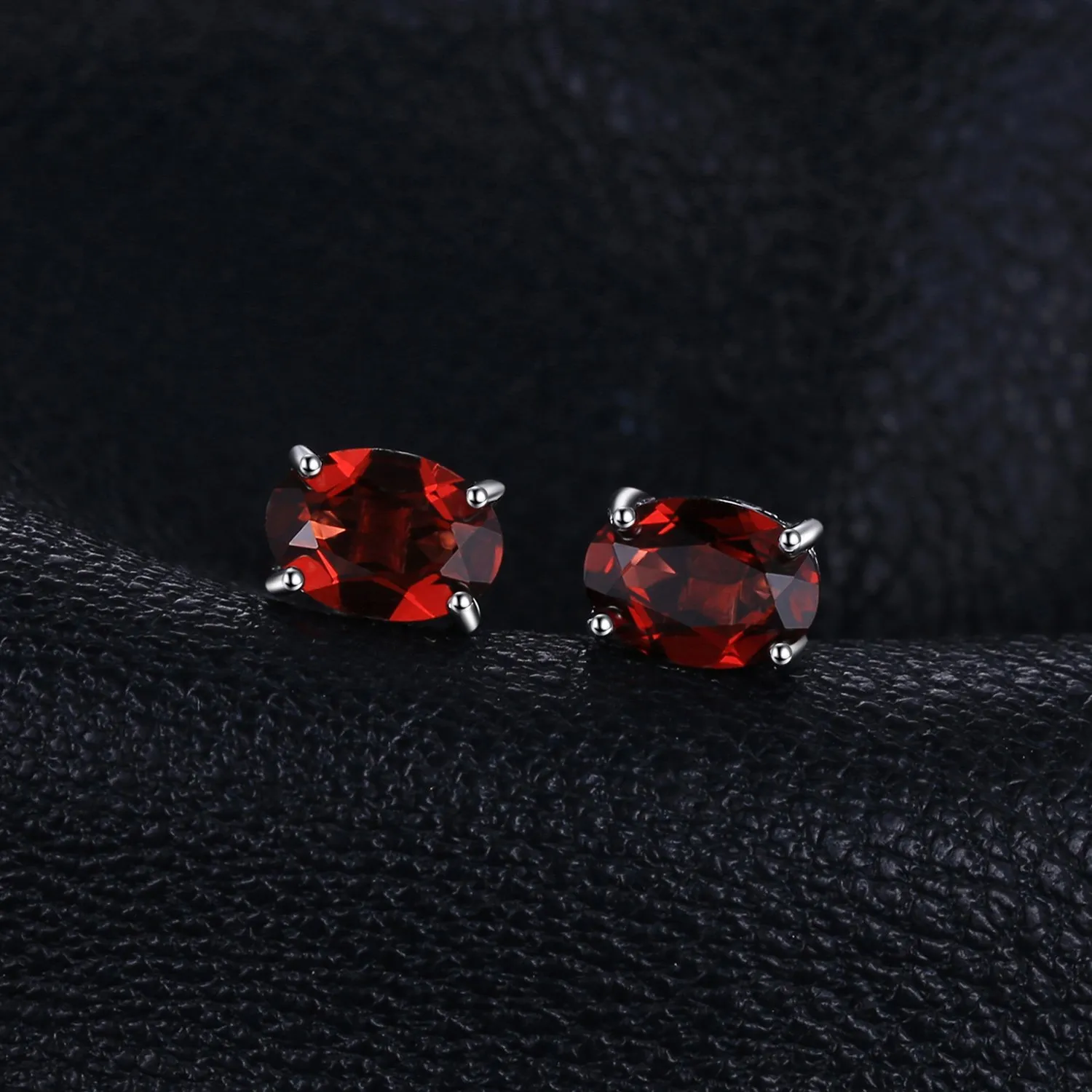JewelryPalace Ovale 2ct Naturale Rosso Granato Birthstone Stud Orecchini Solido 925 Sterling Argento - immagine 3