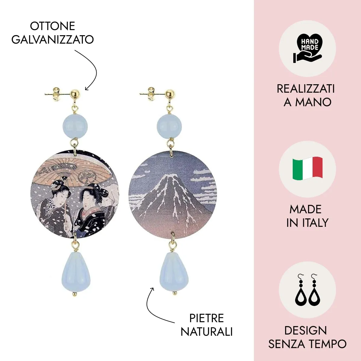 Lebole Orecchini Donna, Orecchini Donna Pendenti Eleganti e Leggeri, in Ottone Galvanizzato Oro con Pietre Naturali, Gioielli Artigianali Made in Italy, Regalo Donna dal Design Esclusivo - immagine 5