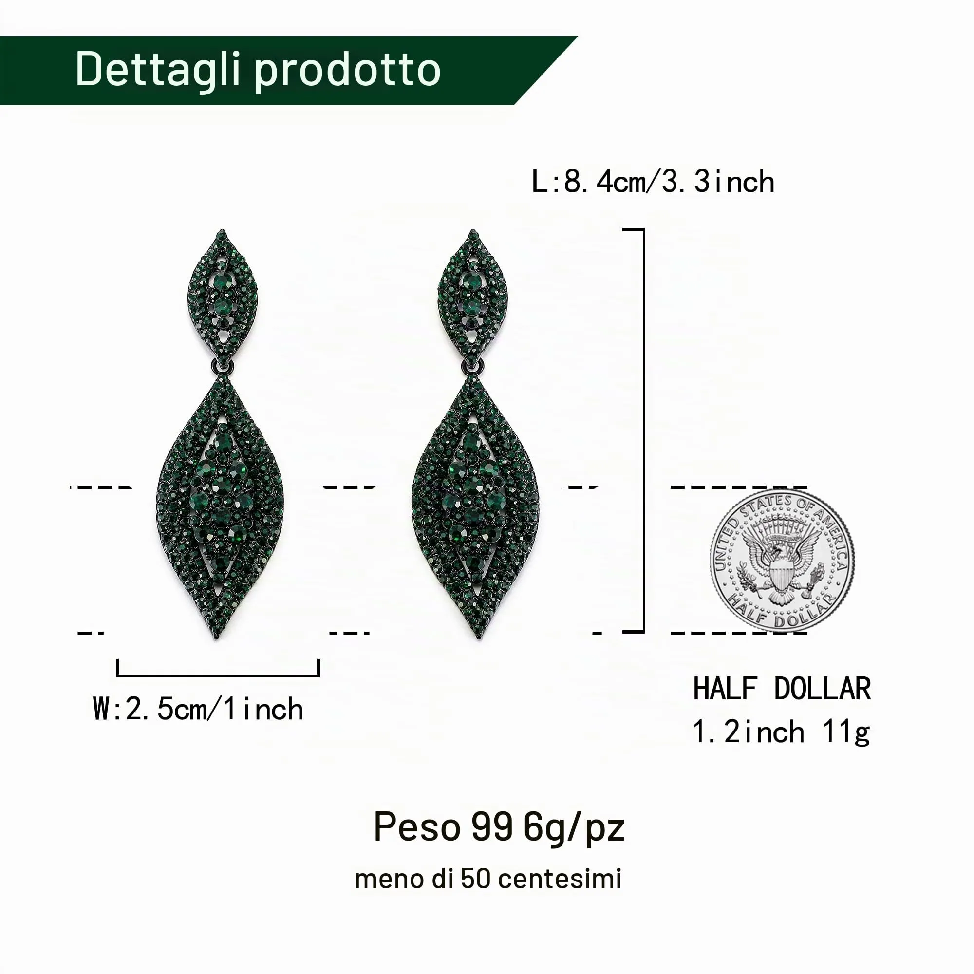 EVER FAITH Orecchini Cristallo austriaco Matrimonio Sposa Fascino 2 Foglia goccia pendente Verde Nero-fondo - immagine 8