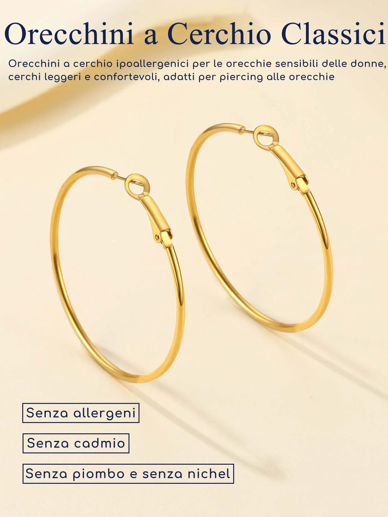 Suplight Orecchini Cerchio Donna Oro Grande 50mm in Acciaio Inossidabile - immagine 5