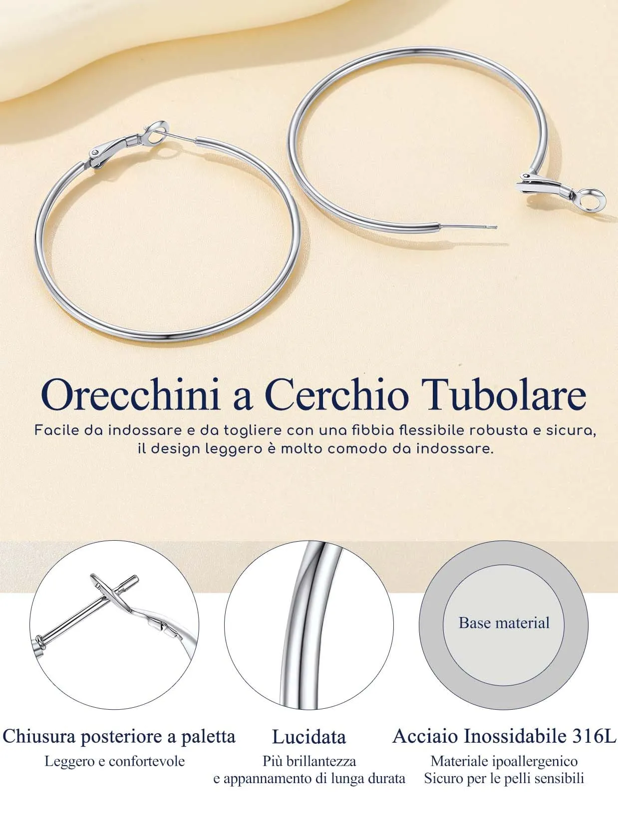 Suplight Orecchini Donna Cerchio Grande 50mm in Acciaio Inossidabile - immagine 6
