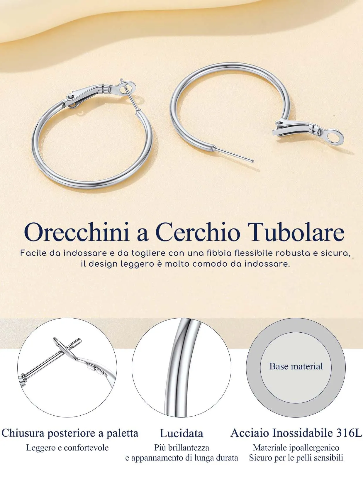 Suplight Orecchini Donna Cerchio Piccolo 30mm in Acciaio Inossidabile - immagine 6