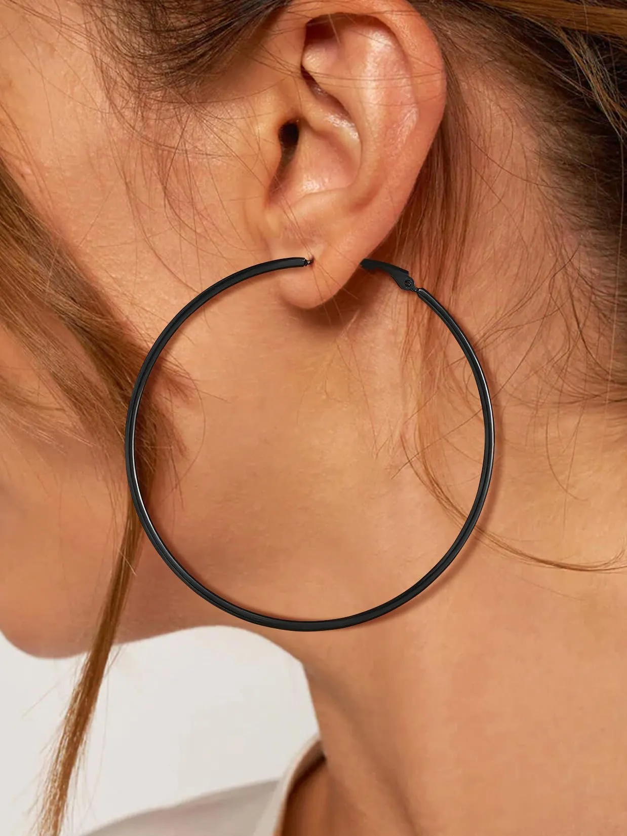 Suplight Orecchini Donna Cerchio Grande 70mm Nero in Acciaio Inossidabile - immagine 2