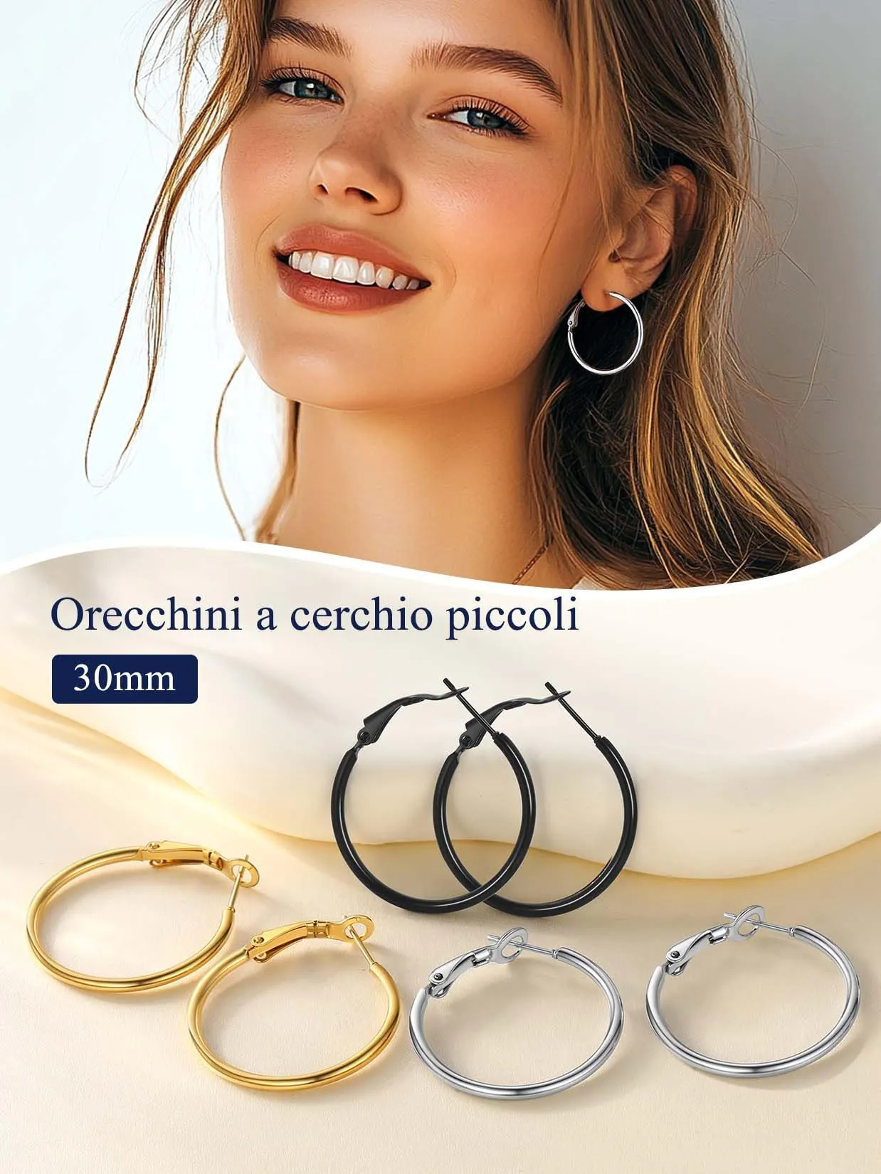 Suplight Orecchini Donna Cerchio Piccolo 30mm Nero in Acciaio Inossidabile - immagine 3