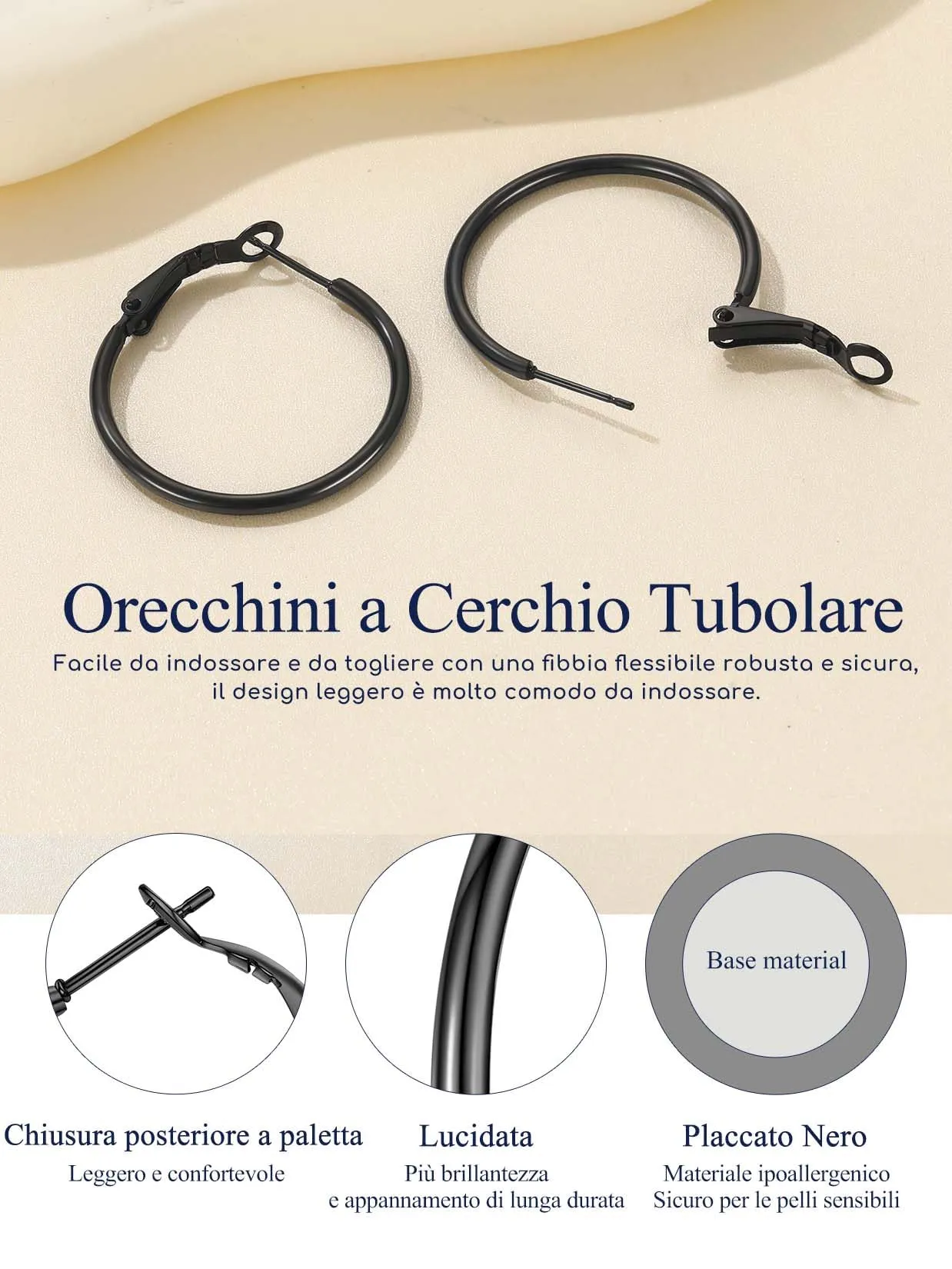 Suplight Orecchini Donna Cerchio Piccolo 30mm Nero in Acciaio Inossidabile - immagine 4