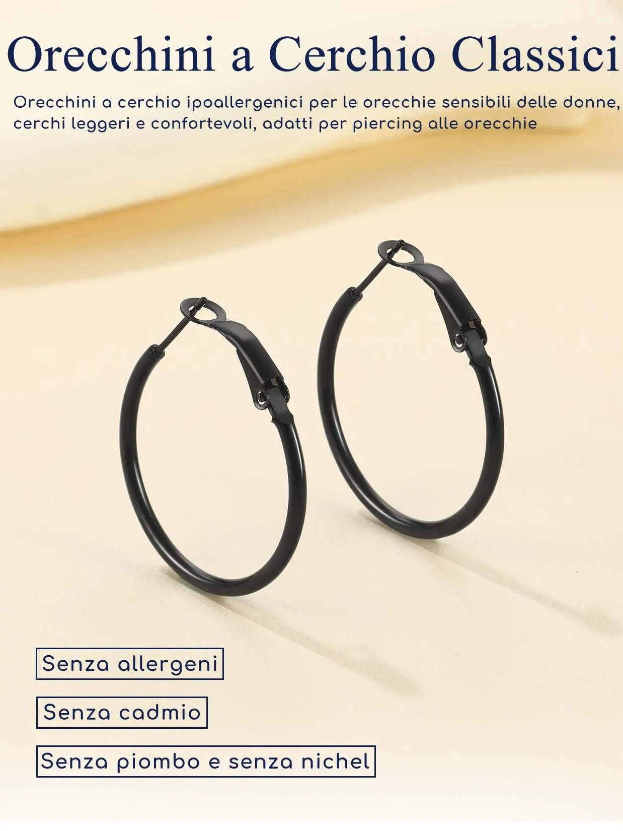 Suplight Orecchini Donna Cerchio Piccolo 30mm Nero in Acciaio Inossidabile - immagine 5
