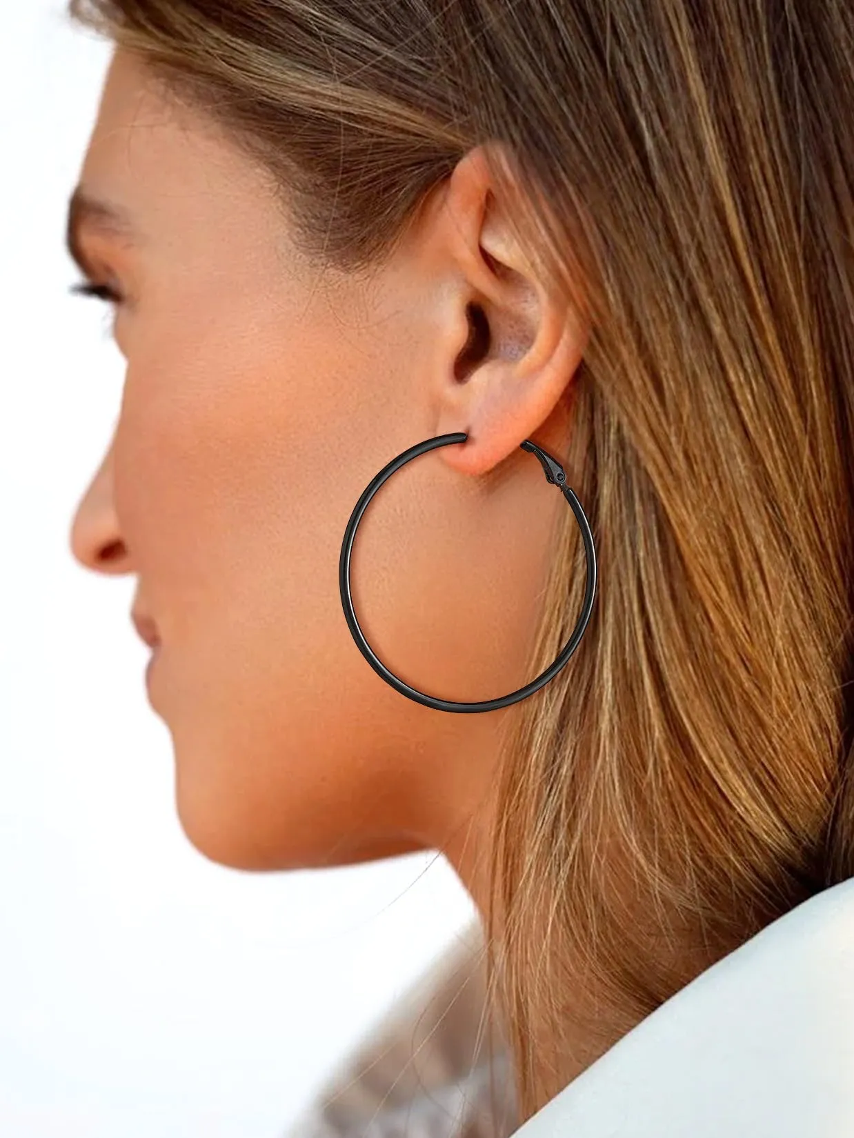 Suplight Orecchini Donna Cerchio Grande 50mm Nero in Acciaio Inossidabile - immagine 2