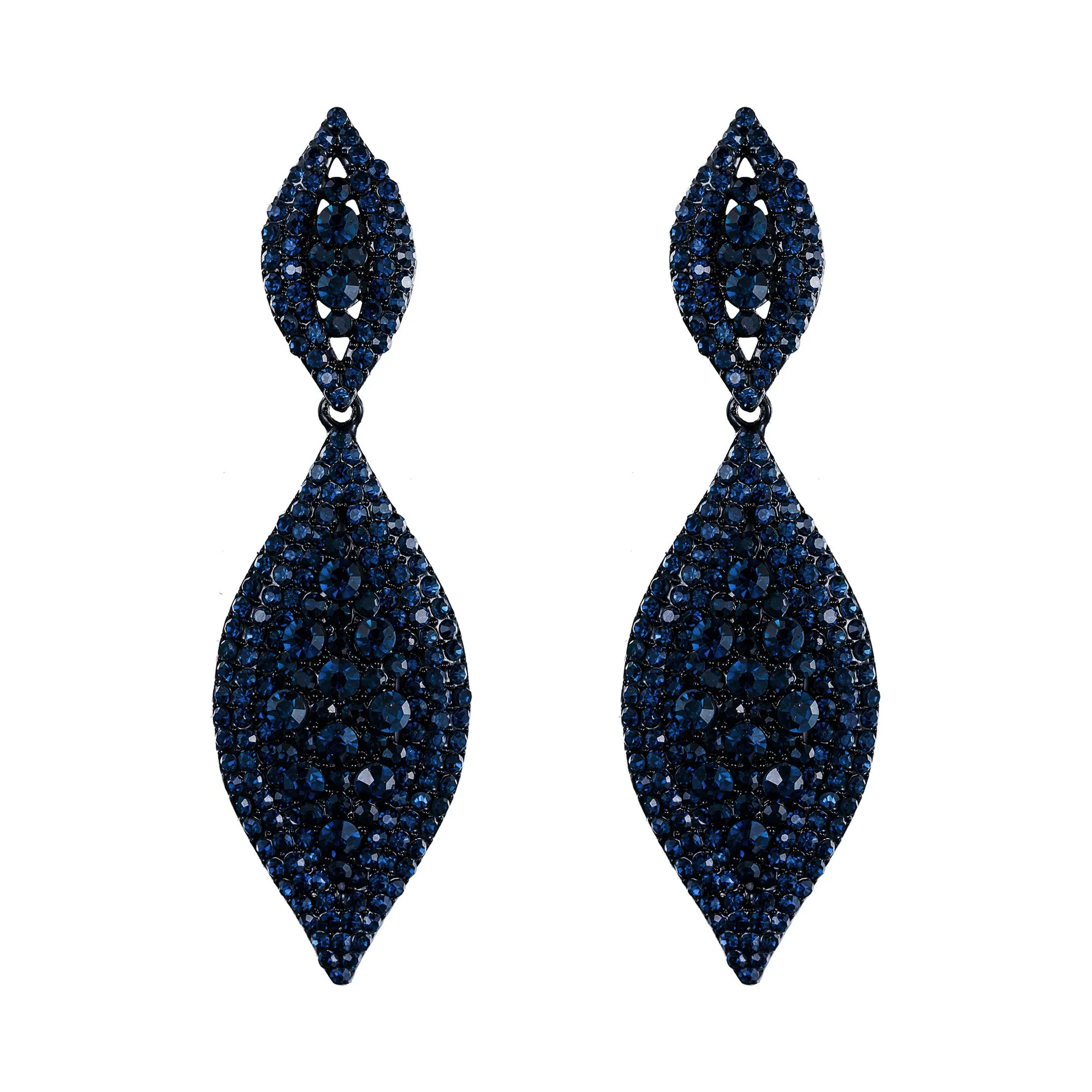 EVER FAITH Orecchini Cristallo austriaco Matrimonio Sposa Fascino 2 Foglia goccia pendente Blu Nero-fondo - immagine 1