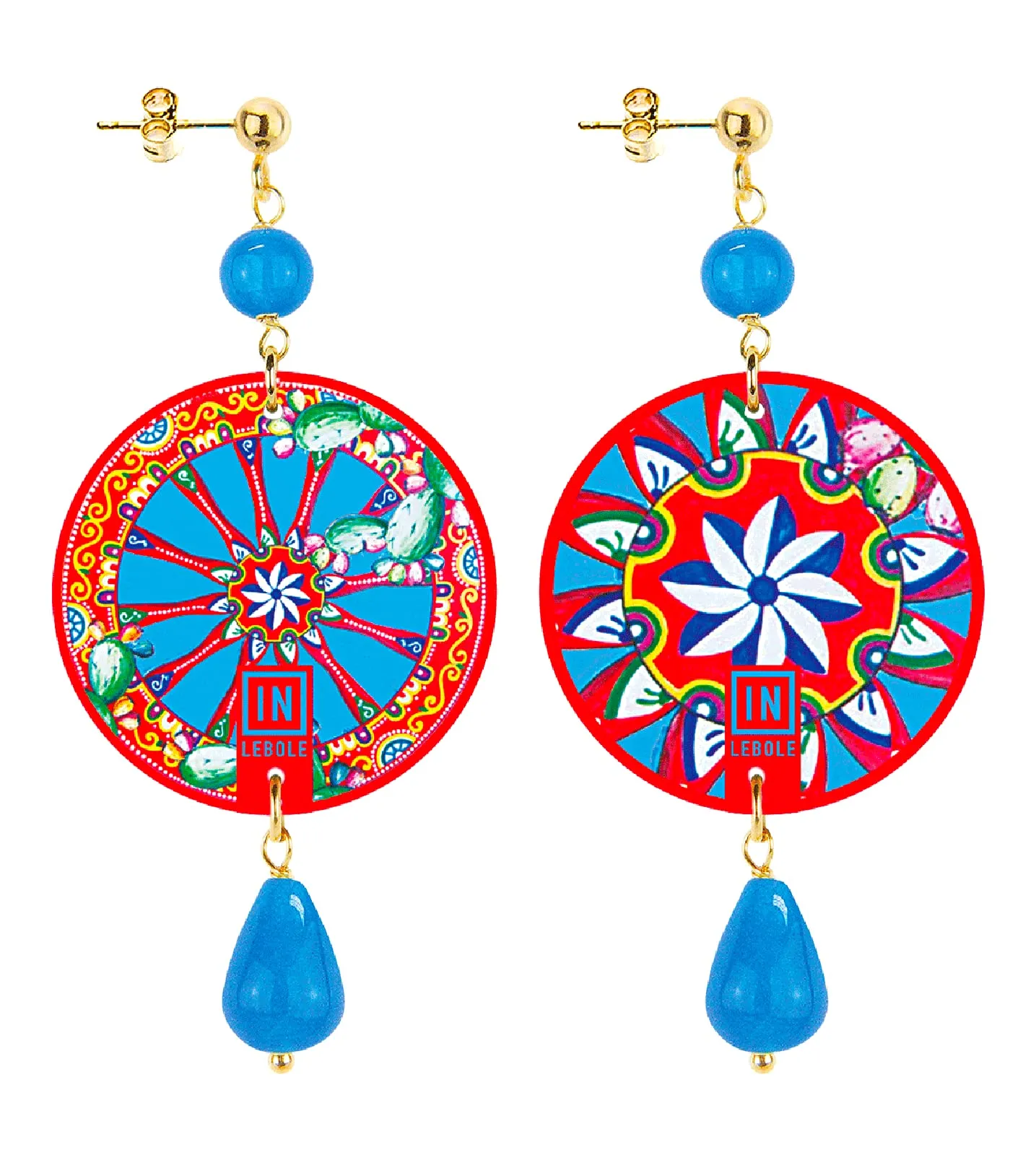 IN Lebole Collezione The Circle DPOR85 Ruota Siciliana Orecchini da Donna in Ottone Pietra Azzurro - immagine 3