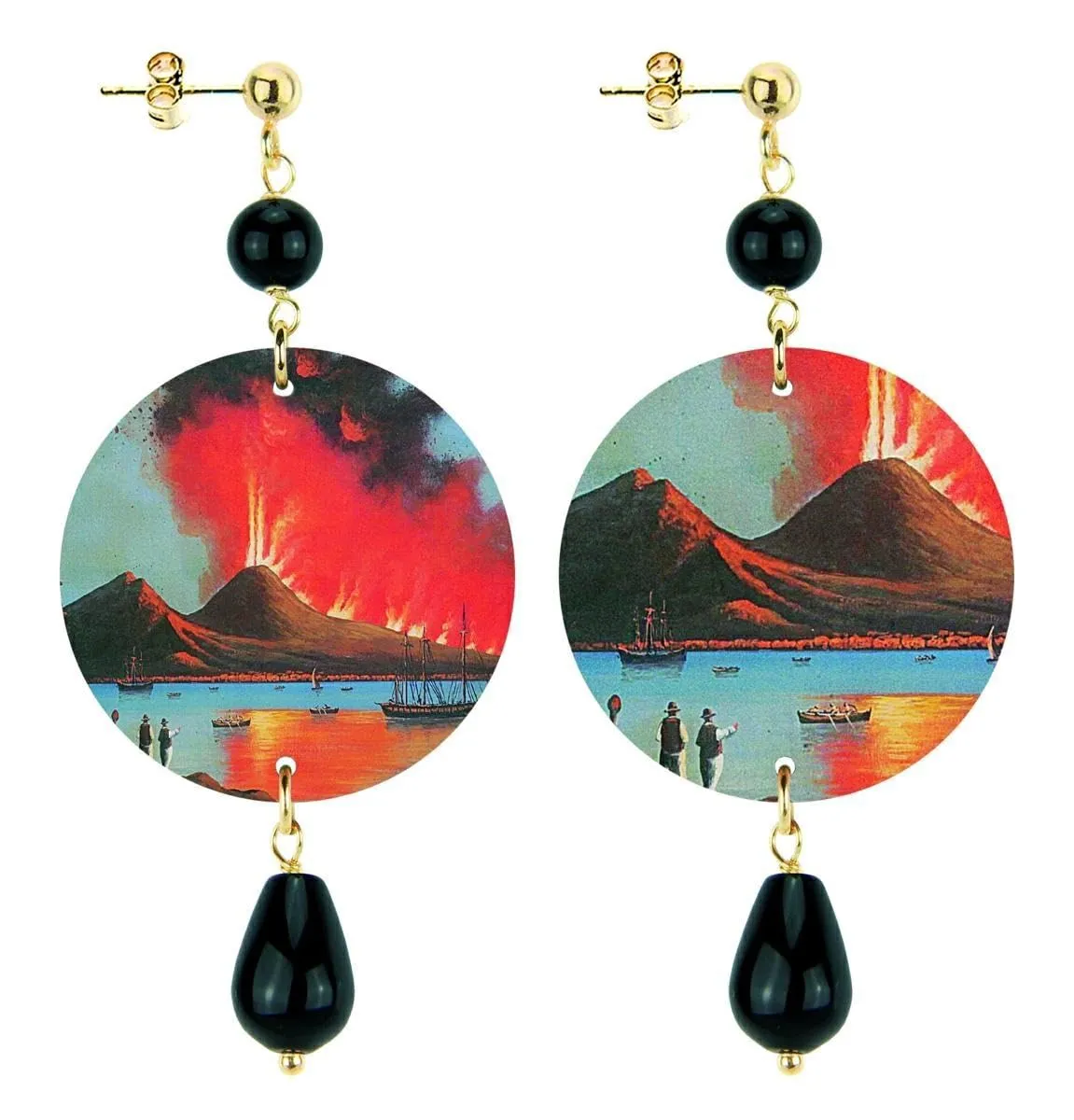 IN Lebole Collezione The Circle DPOR89 Napoli Orecchini da Donna in Ottone Pietra Nero - immagine 1