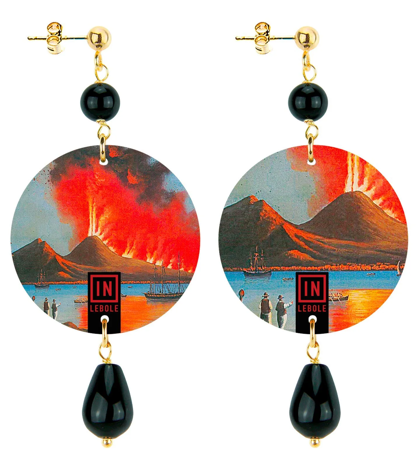 IN Lebole Collezione The Circle DPOR89 Napoli Orecchini da Donna in Ottone Pietra Nero - immagine 3