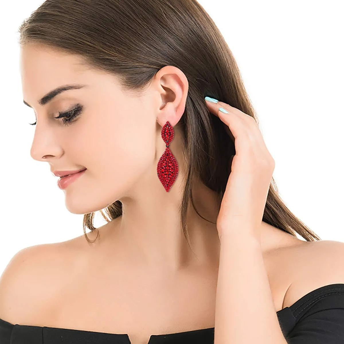 EVER FAITH - Orecchini a perno da donna con cristalli austriaci per matrimonio, 2 foglie, Cristallo - immagine 2