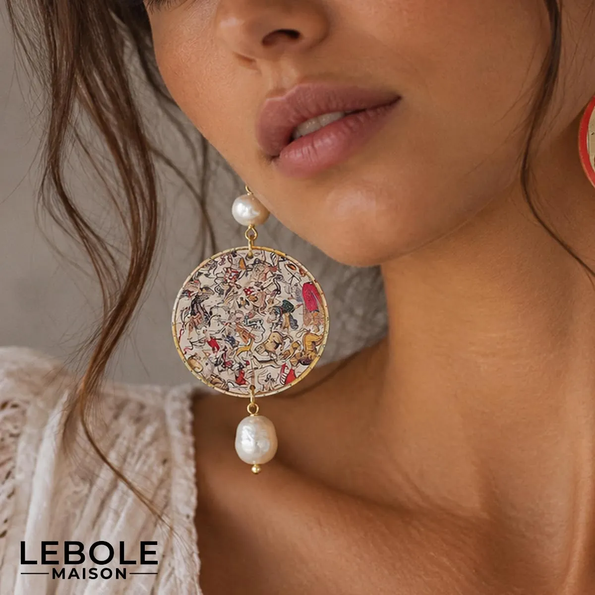 Lebole Orecchini Donna, Orecchini Donna Pendenti Eleganti e Leggeri, in Ottone Galvanizzato Oro con Pietre Naturali, Gioielli Artigianali Made in Italy, Regalo Donna dal Design Esclusivo - immagine 2