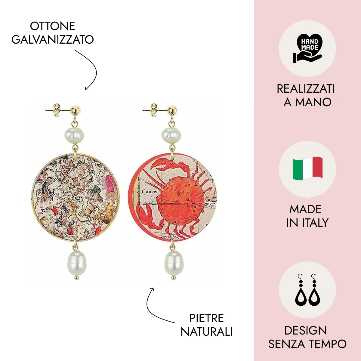 Lebole Orecchini Donna, Orecchini Donna Pendenti Eleganti e Leggeri, in Ottone Galvanizzato Oro con Pietre Naturali, Gioielli Artigianali Made in Italy, Regalo Donna dal Design Esclusivo - immagine 5