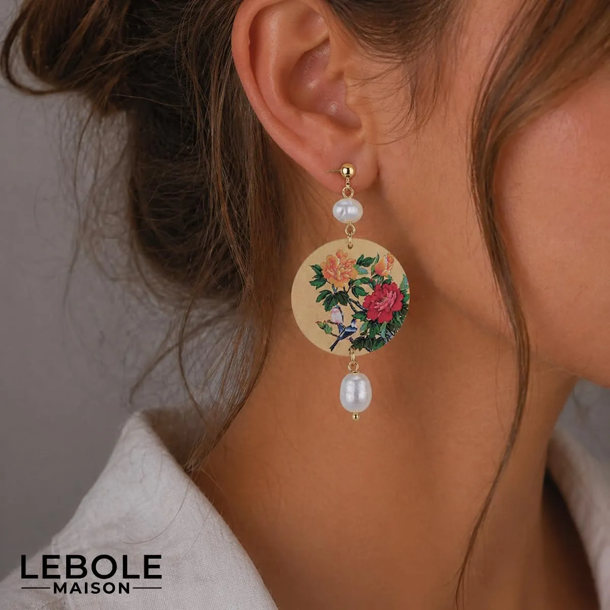 Lebole Orecchini Donna, Orecchini Donna Pendenti Eleganti e Leggeri, in Ottone Galvanizzato Oro con Pietre Naturali, Gioielli Artigianali Made in Italy, Regalo Donna dal Design Esclusivo - immagine 2