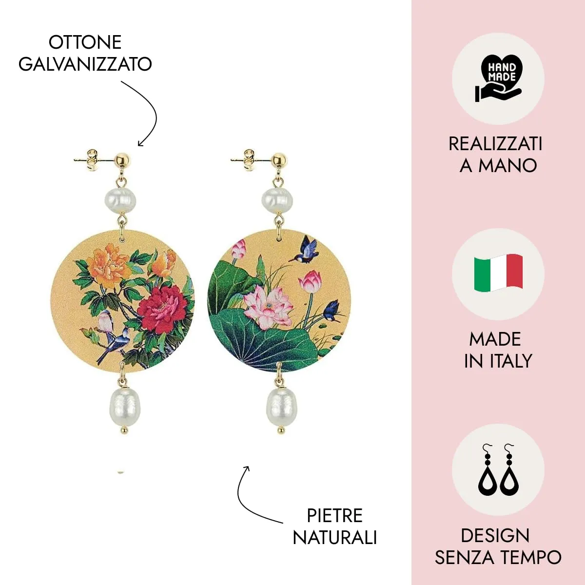 Lebole Orecchini Donna, Orecchini Donna Pendenti Eleganti e Leggeri, in Ottone Galvanizzato Oro con Pietre Naturali, Gioielli Artigianali Made in Italy, Regalo Donna dal Design Esclusivo - immagine 5