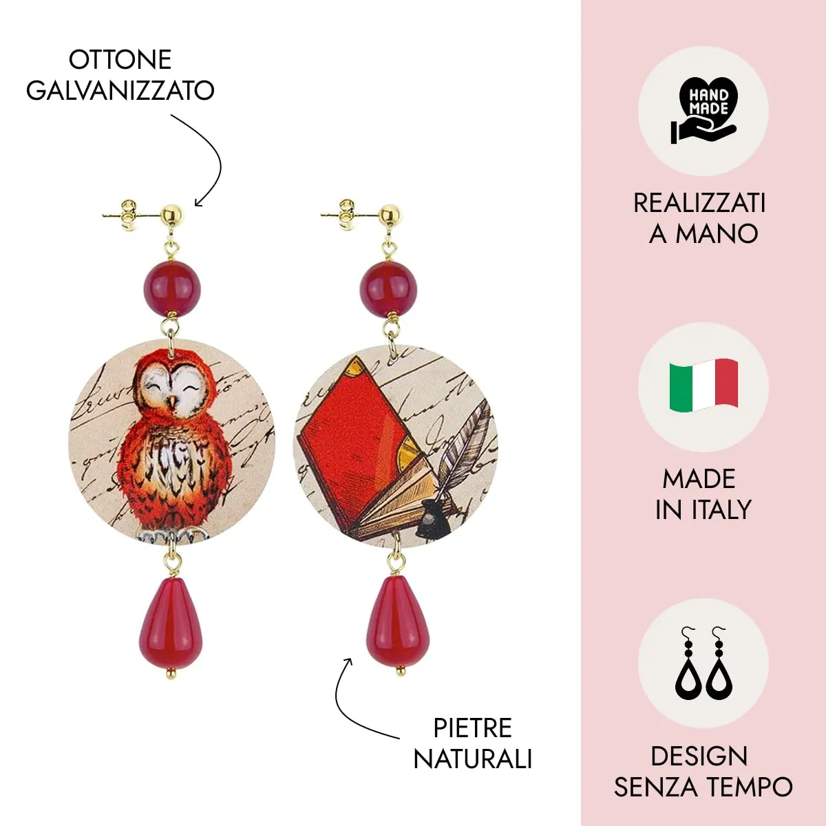 Lebole Orecchini Donna, Orecchini Donna Pendenti Eleganti e Leggeri, in Ottone Galvanizzato Oro con Pietre Naturali, Gioielli Artigianali Made in Italy, Regalo Donna dal Design Esclusivo - immagine 5