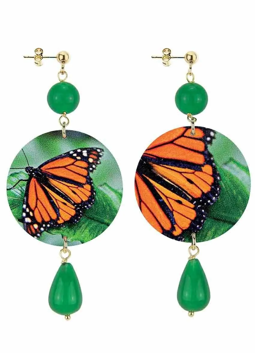 IN Lebole Collezione The Circle DOR64 Farfalla Orecchini da Donna in Ottone Pietra Verde - immagine 1