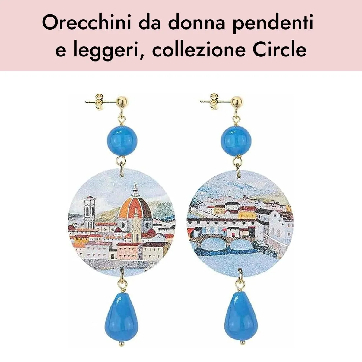 Lebole Orecchini Donna The Circle Firenze Pietra Azzurra 8,5 cm - immagine 3
