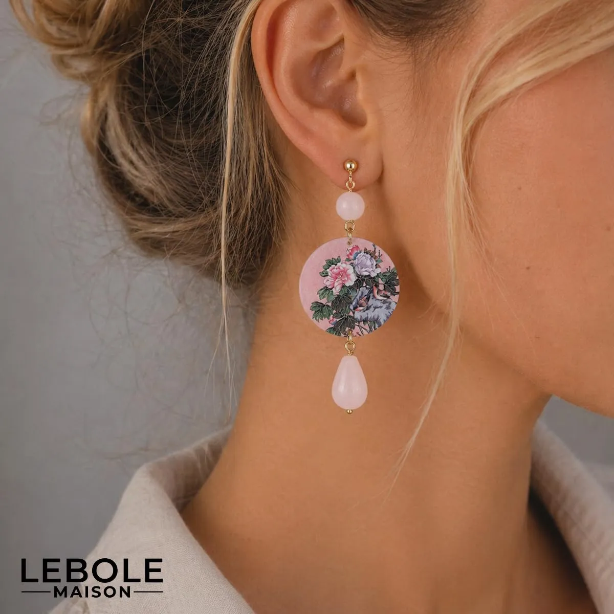 Lebole Orecchini Donna, Orecchini Donna Pendenti Eleganti e Leggeri, in Ottone Galvanizzato Oro con Pietre Naturali, Gioielli Artigianali Made in Italy, Regalo Donna dal Design Esclusivo - immagine 2