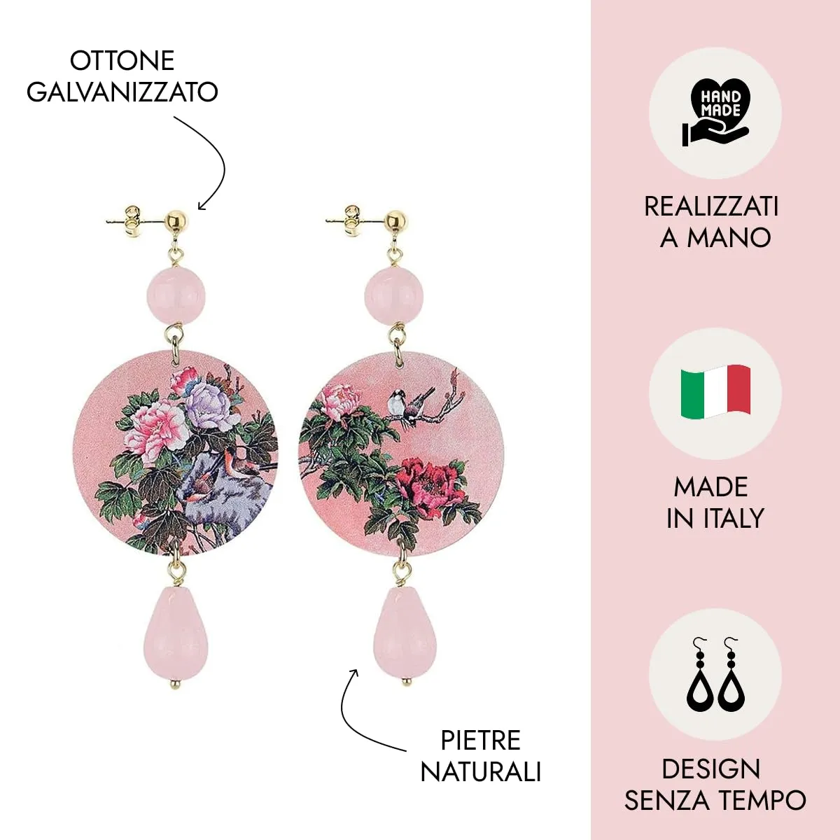 Lebole Orecchini Donna, Orecchini Donna Pendenti Eleganti e Leggeri, in Ottone Galvanizzato Oro con Pietre Naturali, Gioielli Artigianali Made in Italy, Regalo Donna dal Design Esclusivo - immagine 5