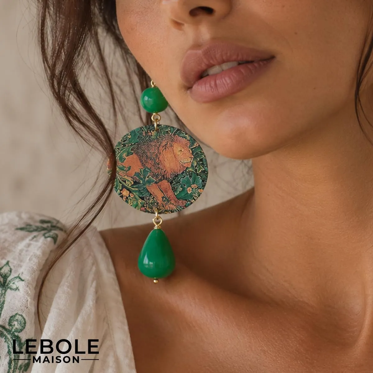 Lebole Orecchini Donna, Orecchini Donna Pendenti Eleganti e Leggeri, in Ottone Galvanizzato Oro con Pietre Naturali, Gioielli Artigianali Made in Italy, Regalo Donna dal Design Esclusivo - immagine 2