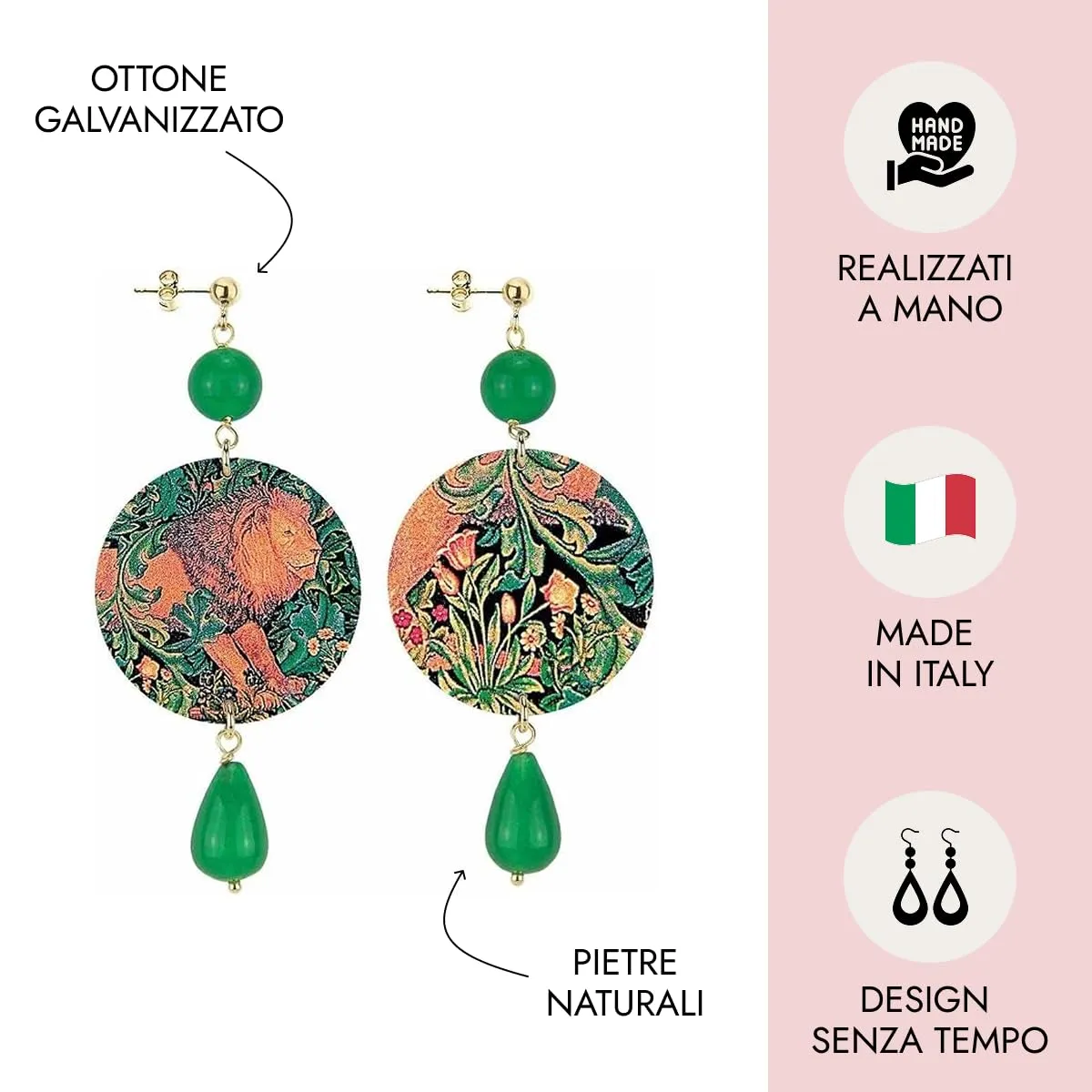 Lebole Orecchini Donna, Orecchini Donna Pendenti Eleganti e Leggeri, in Ottone Galvanizzato Oro con Pietre Naturali, Gioielli Artigianali Made in Italy, Regalo Donna dal Design Esclusivo - immagine 5