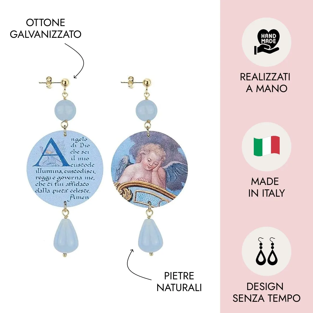 Lebole Orecchini Donna, Orecchini Donna Pendenti Eleganti e Leggeri, in Ottone Galvanizzato Oro con Pietre Naturali, Gioielli Artigianali Made in Italy, Regalo Donna dal Design Esclusivo - immagine 5