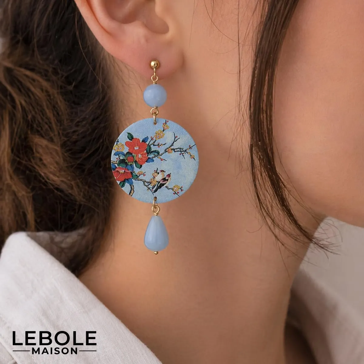 Lebole Orecchini Donna, Orecchini Donna Pendenti Eleganti e Leggeri, in Ottone Galvanizzato Oro con Pietre Naturali, Gioielli Artigianali Made in Italy, Regalo Donna dal Design Esclusivo - immagine 2