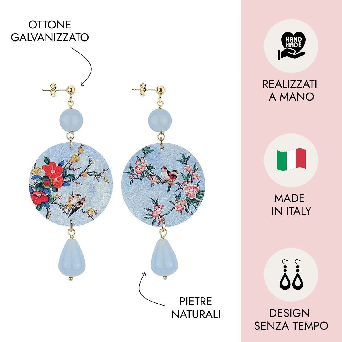 Lebole Orecchini Donna, Orecchini Donna Pendenti Eleganti e Leggeri, in Ottone Galvanizzato Oro con Pietre Naturali, Gioielli Artigianali Made in Italy, Regalo Donna dal Design Esclusivo - immagine 5