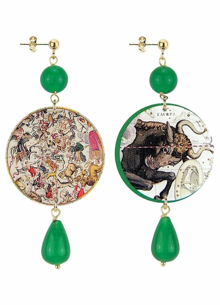 IN Lebole Collezione The Circle DOR161 Toro Orecchini da Donna in Ottone Pietra Verde - immagine 1