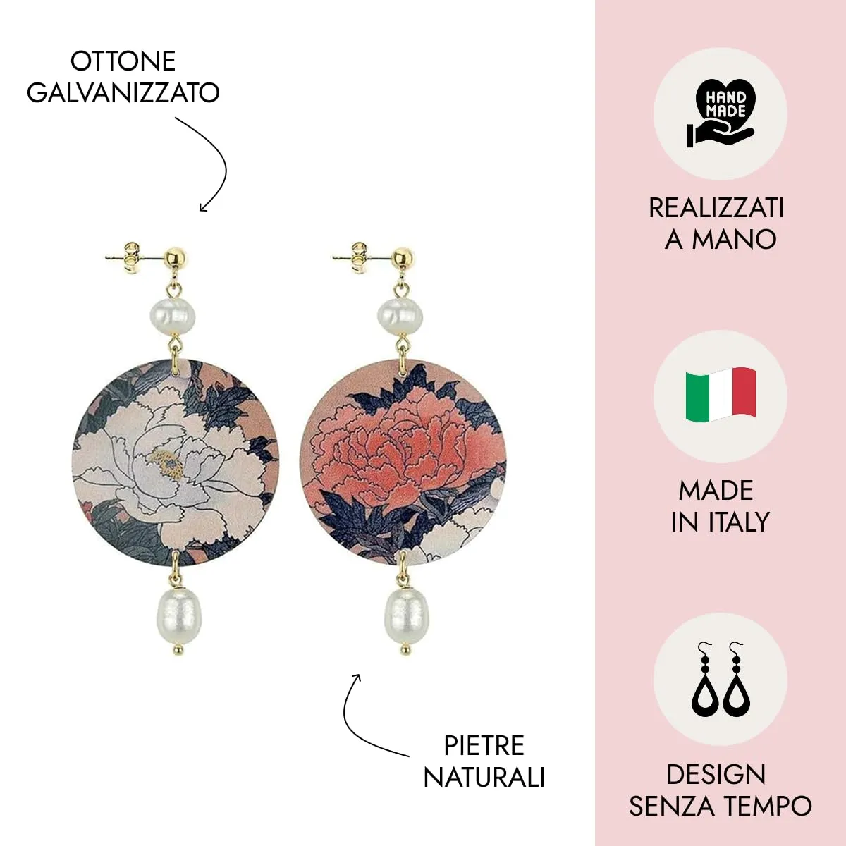 Lebole Orecchini Donna, Orecchini Donna Pendenti Eleganti e Leggeri, in Ottone Galvanizzato Oro con Pietre Naturali, Gioielli Artigianali Made in Italy, Regalo Donna dal Design Esclusivo - immagine 5