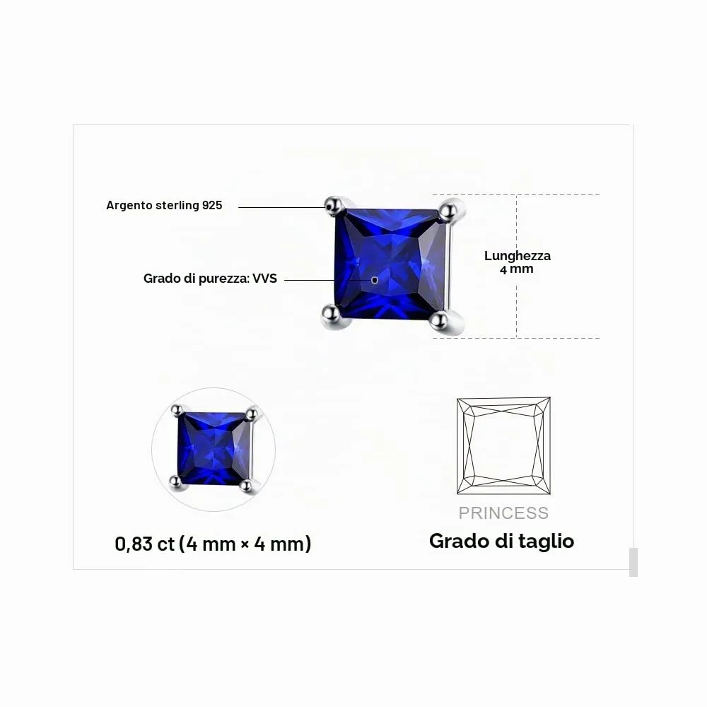 JewelryPalace: Orecchini Donna Argento 925 con Zaffiro Blu e Pietre Dure, a Lobo e Bottone con Taglio Principessa - immagine 2