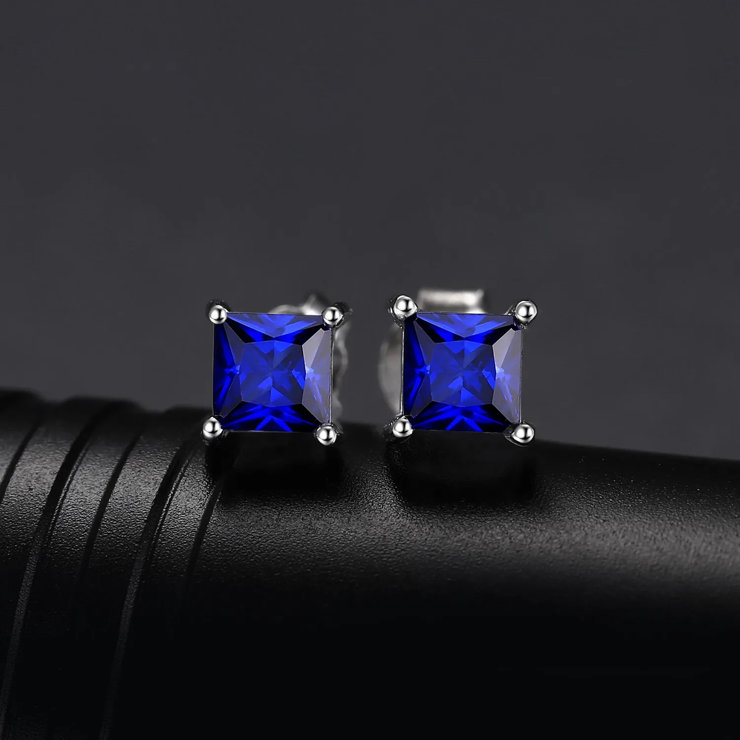 JewelryPalace: Orecchini Donna Argento 925 con Zaffiro Blu e Pietre Dure, a Lobo e Bottone con Taglio Principessa - immagine 3
