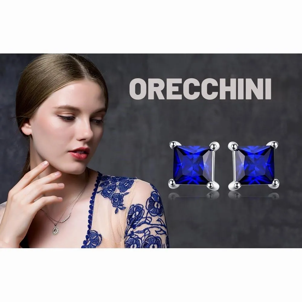 JewelryPalace: Orecchini Donna Argento 925 con Zaffiro Blu e Pietre Dure, a Lobo e Bottone con Taglio Principessa - immagine 6