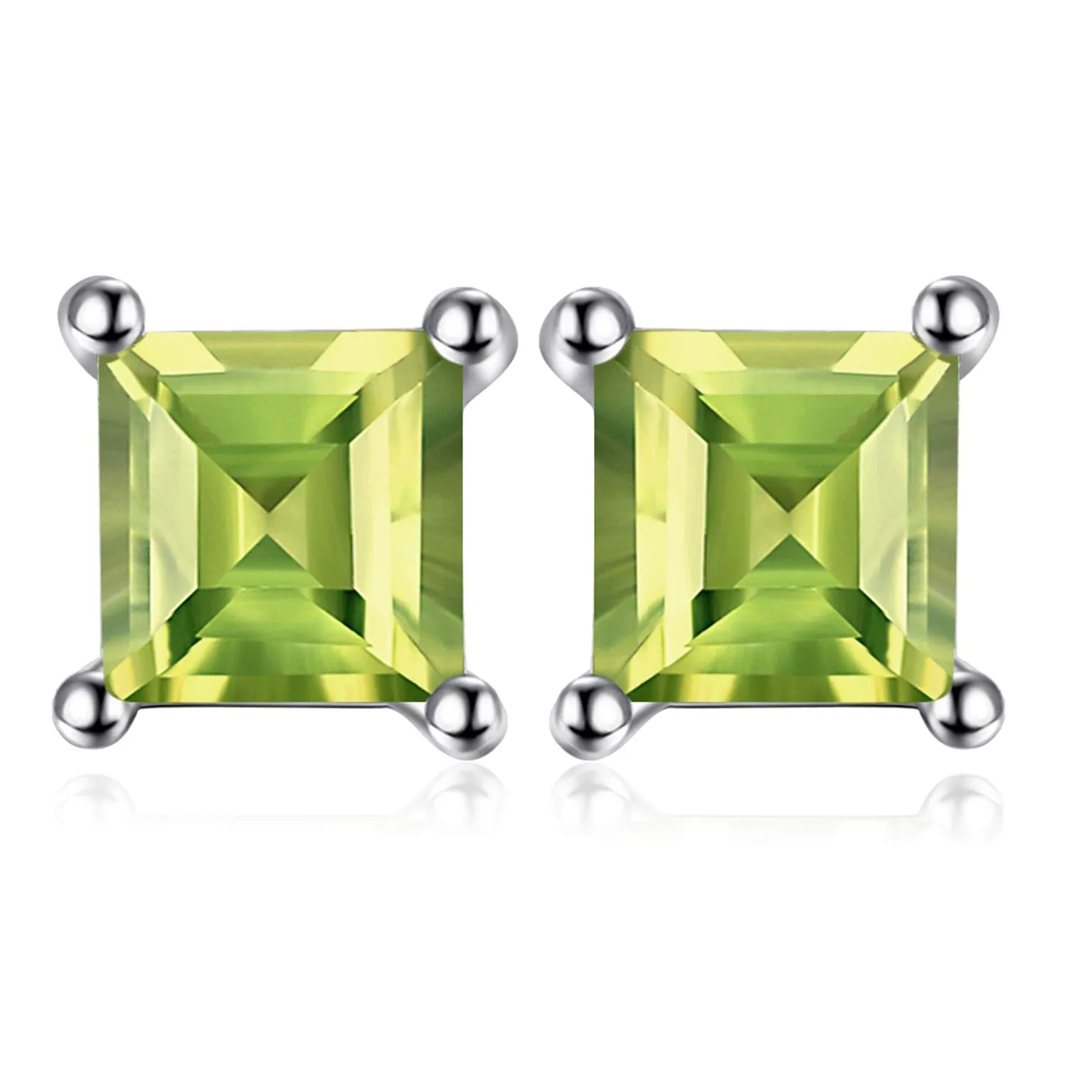 JewelryPalace 0.6ct Orecchini a Lobo Donna Argento 925 con Naturale Peridoto Verde, Piercing Orecchini a Bottone Donna con Pietre Dure a Taglio Quadrato, Orecchini Verdi e Argento Set Gioielli - immagine 1