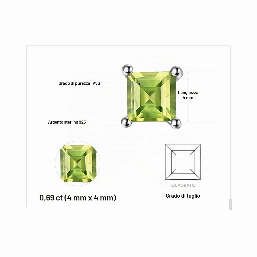 JewelryPalace 0.6ct Orecchini a Lobo Donna Argento 925 con Naturale Peridoto Verde, Piercing Orecchini a Bottone Donna con Pietre Dure a Taglio Quadrato, Orecchini Verdi e Argento Set Gioielli - immagine 2