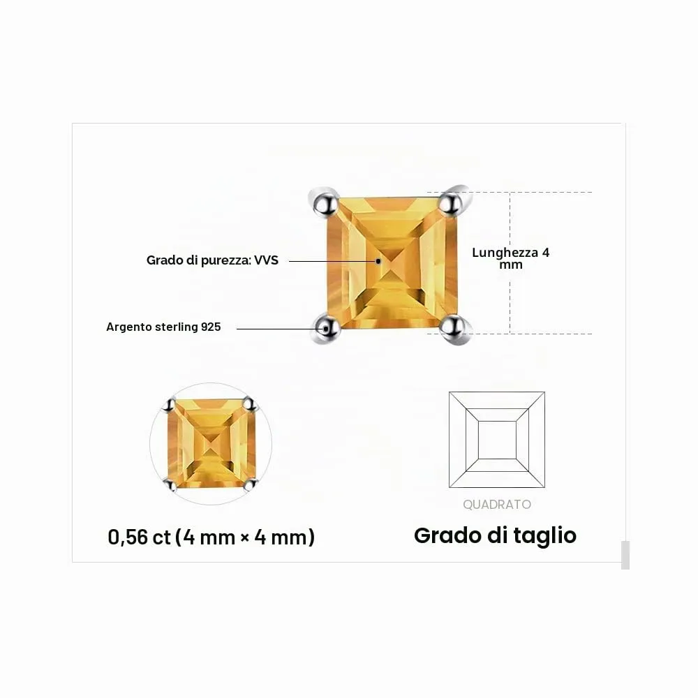 JewelryPalace 0.6ct Orecchini a Lobo Donna Argento 925 con Naturale Ctrino Arancione, Piercing Orecchini a Bottone Donna con Pietre a Taglio Quadrato, Orecchini Arancioni e Argento Set Gioielli - immagine 2