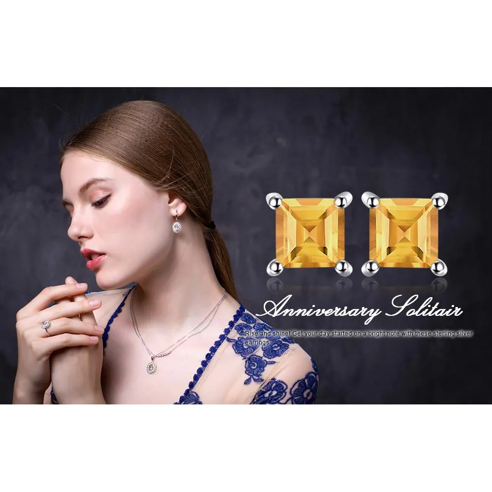JewelryPalace 0.6ct Orecchini a Lobo Donna Argento 925 con Naturale Ctrino Arancione, Piercing Orecchini a Bottone Donna con Pietre a Taglio Quadrato, Orecchini Arancioni e Argento Set Gioielli - immagine 6