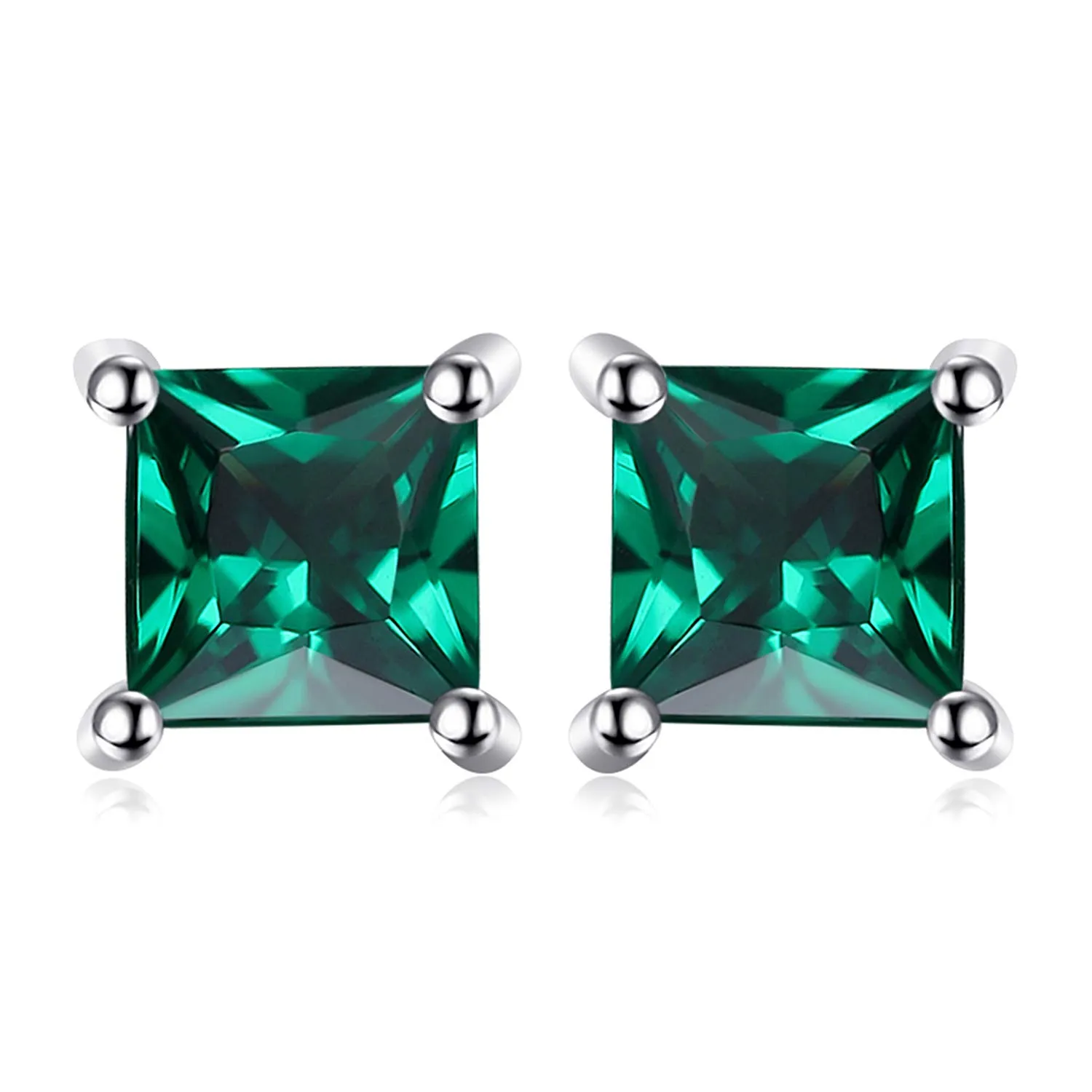 JewelryPalace Orecchini a Lobo Argento 925 Con Simulato Smeraldo Verde, Piercing a Bottone Con Pietre a Taglio Principessa, Set Gioielli Donna Verdi e Argento - immagine 1