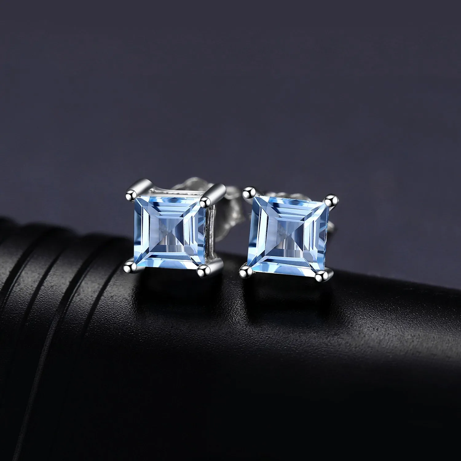 JewelryPalace Orecchini a Lobo Donna Argento 925 con Naturale Ametista, Topazio, Citrino, Granato, Peridoto, Rubino, Zaffiro, Smeraldo - Set a Bottone Quadrato - immagine 3